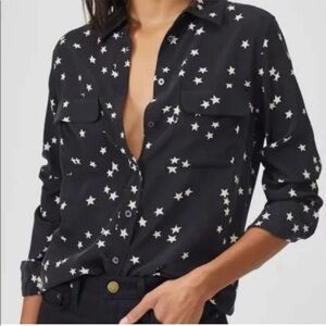 Equipment Black Star-Print Silk Button Front Blouse